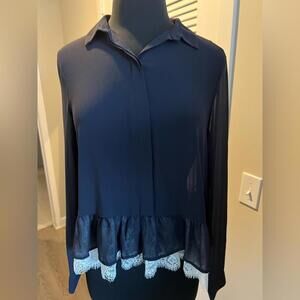 H&M sheer blouse with lace trimming